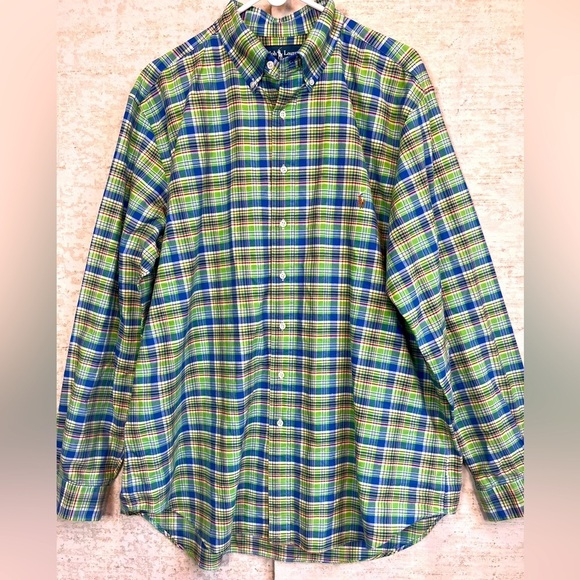Ralph Lauren Men's Plaid Classic Fit Button Up Shirt Sz XLT Long Sleeve Preppy - Picture 1 of 15